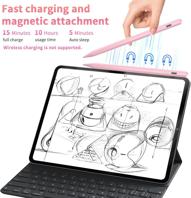HZD Stylus Pen for iPad 2025-2018 Faster Charge Apple Pencil with Tilt Sensitivity & Palm Rejection & Magnetic Compatible iPad 11/10/9/8/7/6, Pad Air 3/4/5, Pro 12.9"/11", Mini 6/5, M2/M4 Pink - Image 2